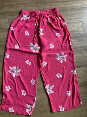 Women’s Mermaids Hawaiian Print Floral Ankle Cropped Pants - Pink Size 1 Small